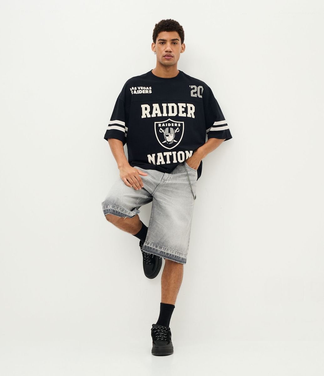 Camiseta Oversized em Algodão com Estampa Raiders NFL Preto