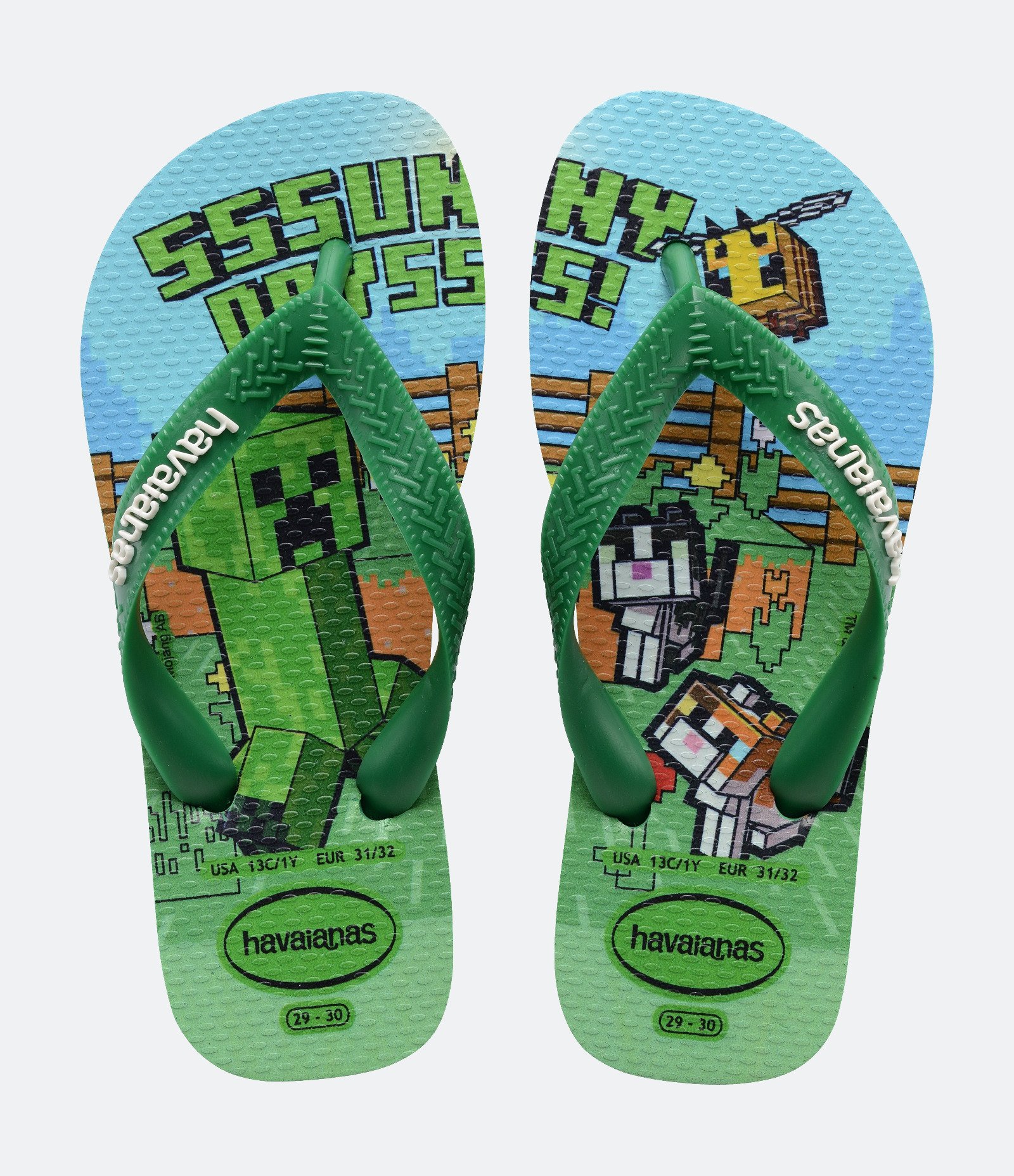 Chinelo Havaianas Infantil Estampa Minecraft - Tam 23 ao 36 Verde 5
