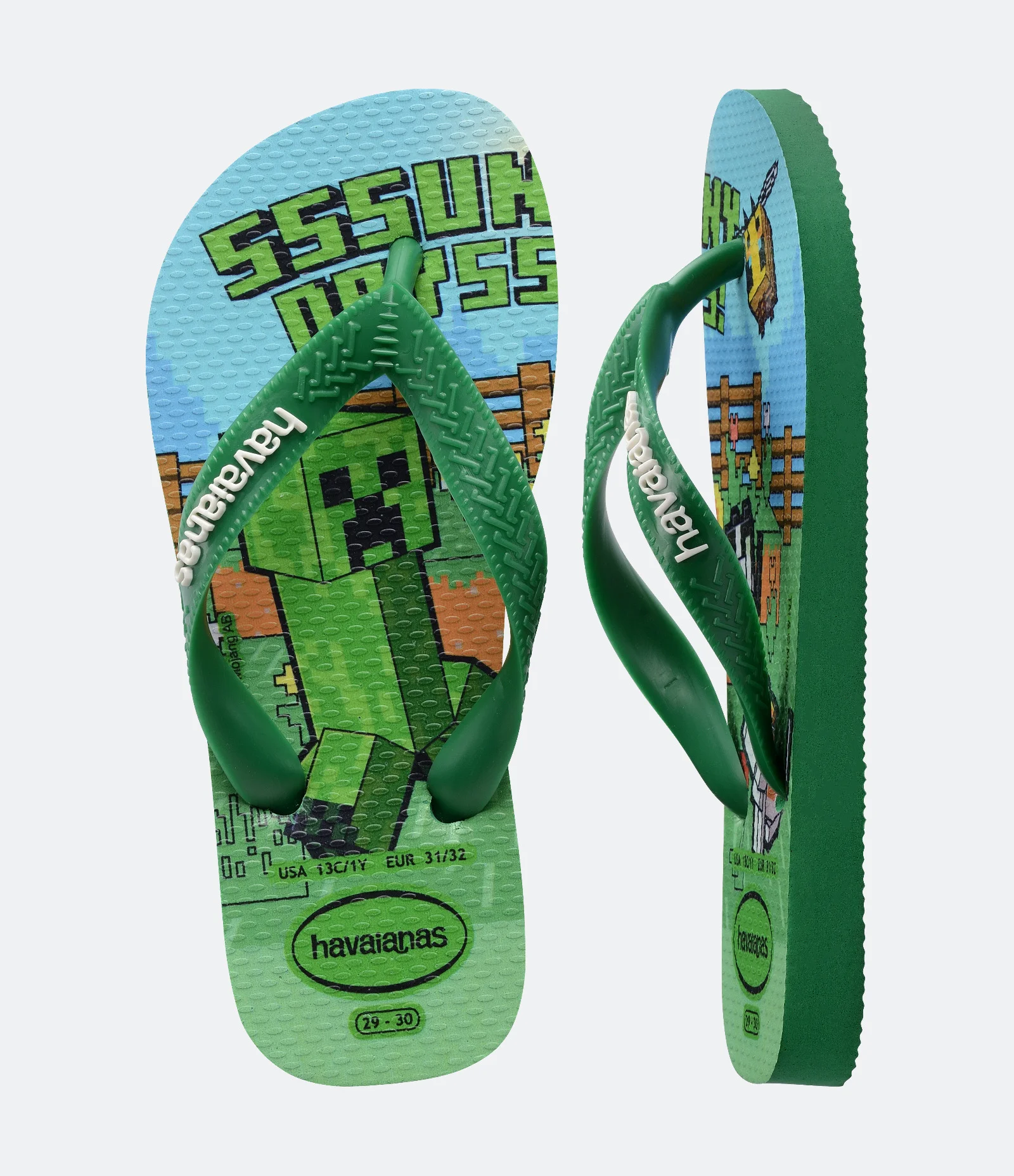 Chinelo Havaianas Infantil Estampa Minecraft - Tam 23 ao 36 Verde 2