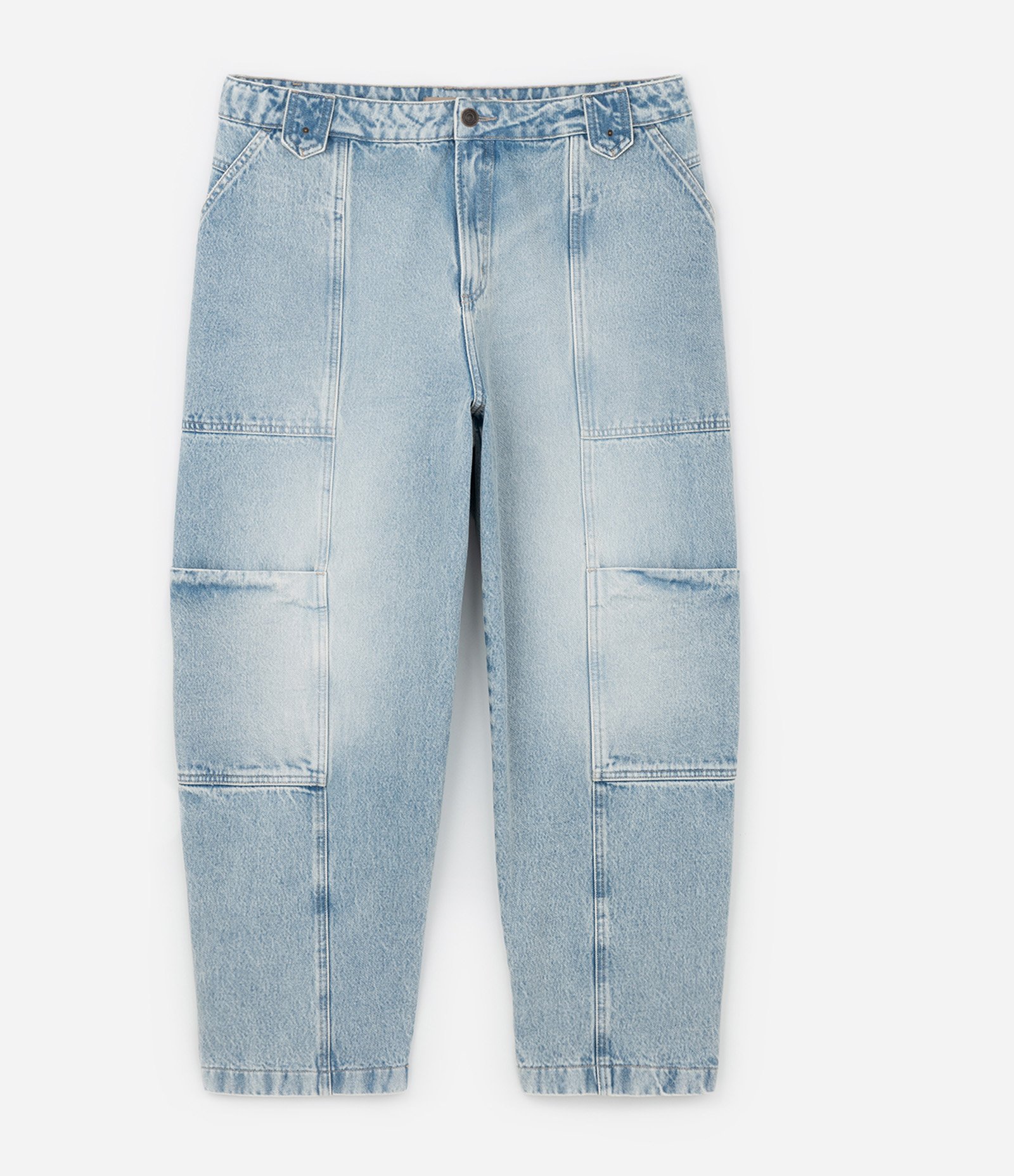 Calça Cenoura em Jeans com Bolsos Cargo e Lavagem Dirty Curve & Plus Size Azul 6