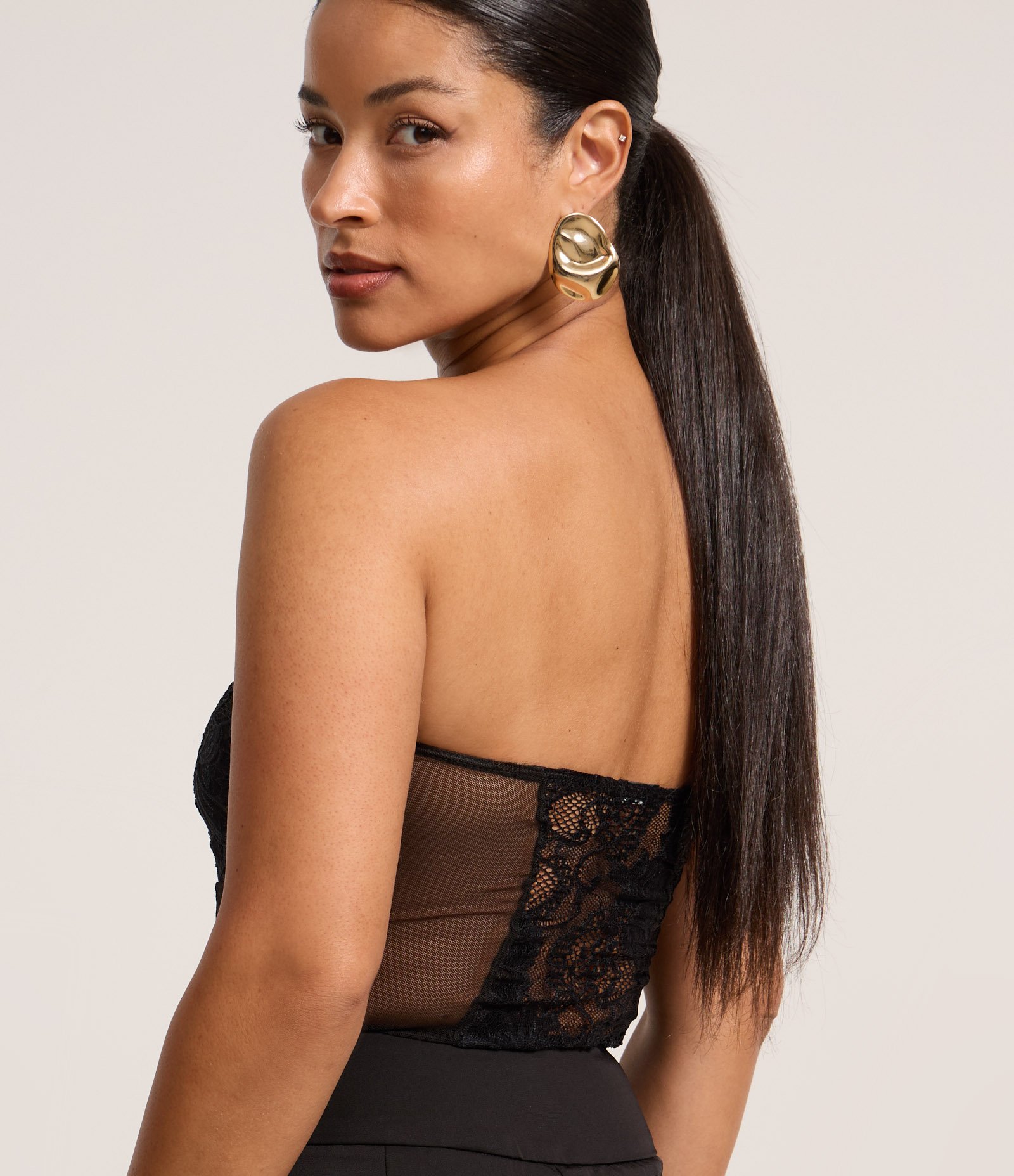 Body em Tule Texturizado com Renda Frontal Preto 4