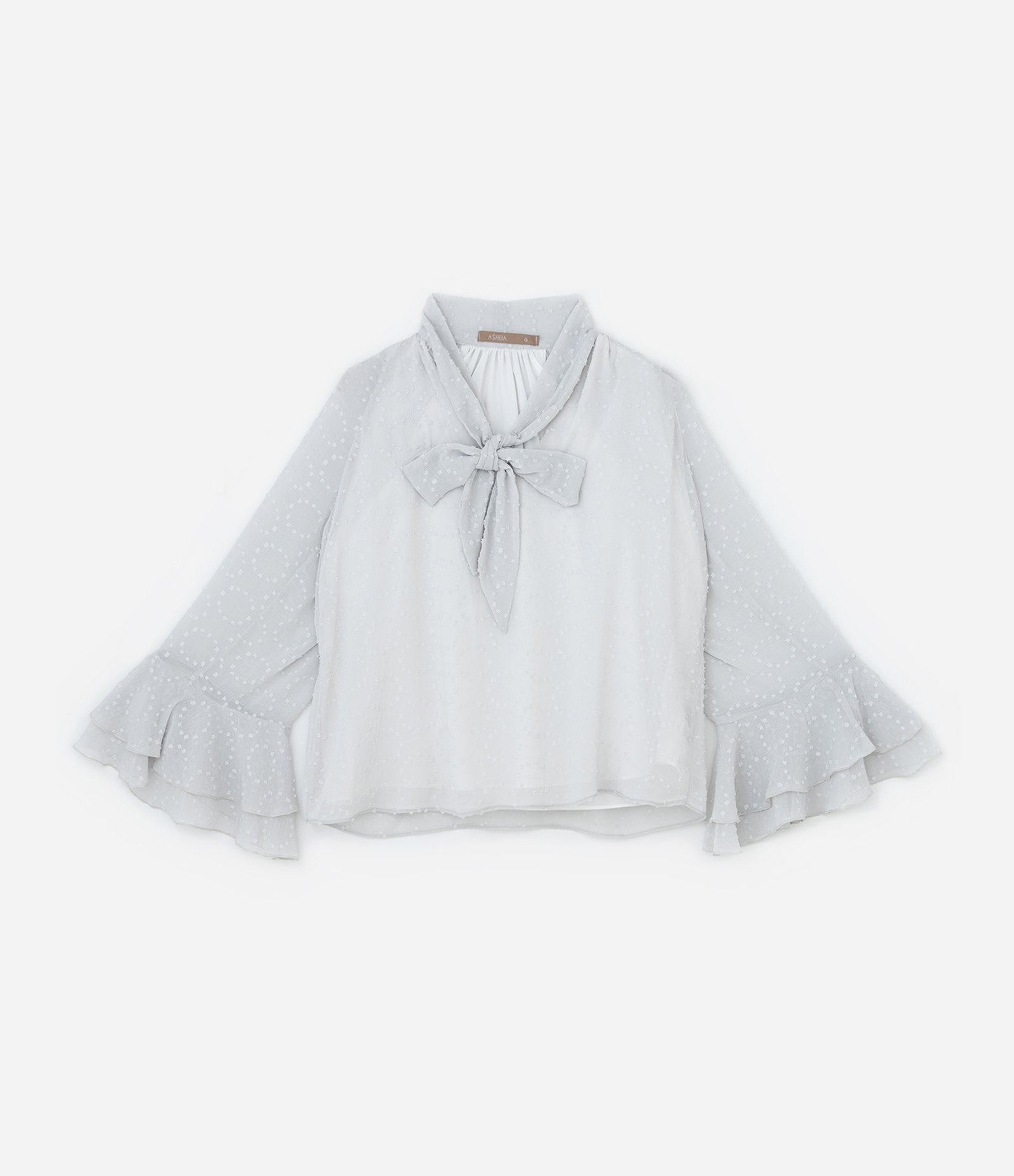 Blusa em Chiffon com Laço e Babado Curve & Plus Size Cinza 4