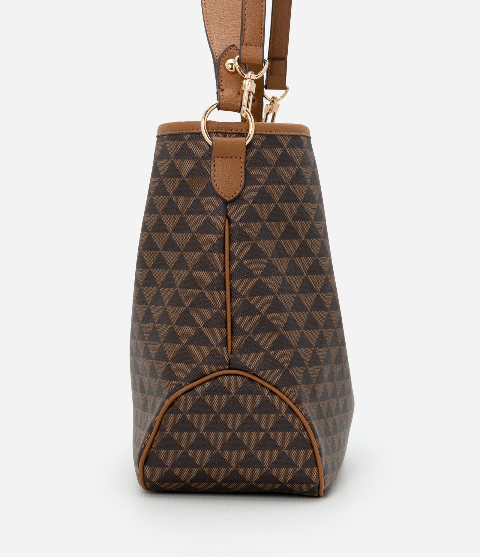 Bolsa Hobo Desestruturada Grande com Estampa Triângulo Marrom 3