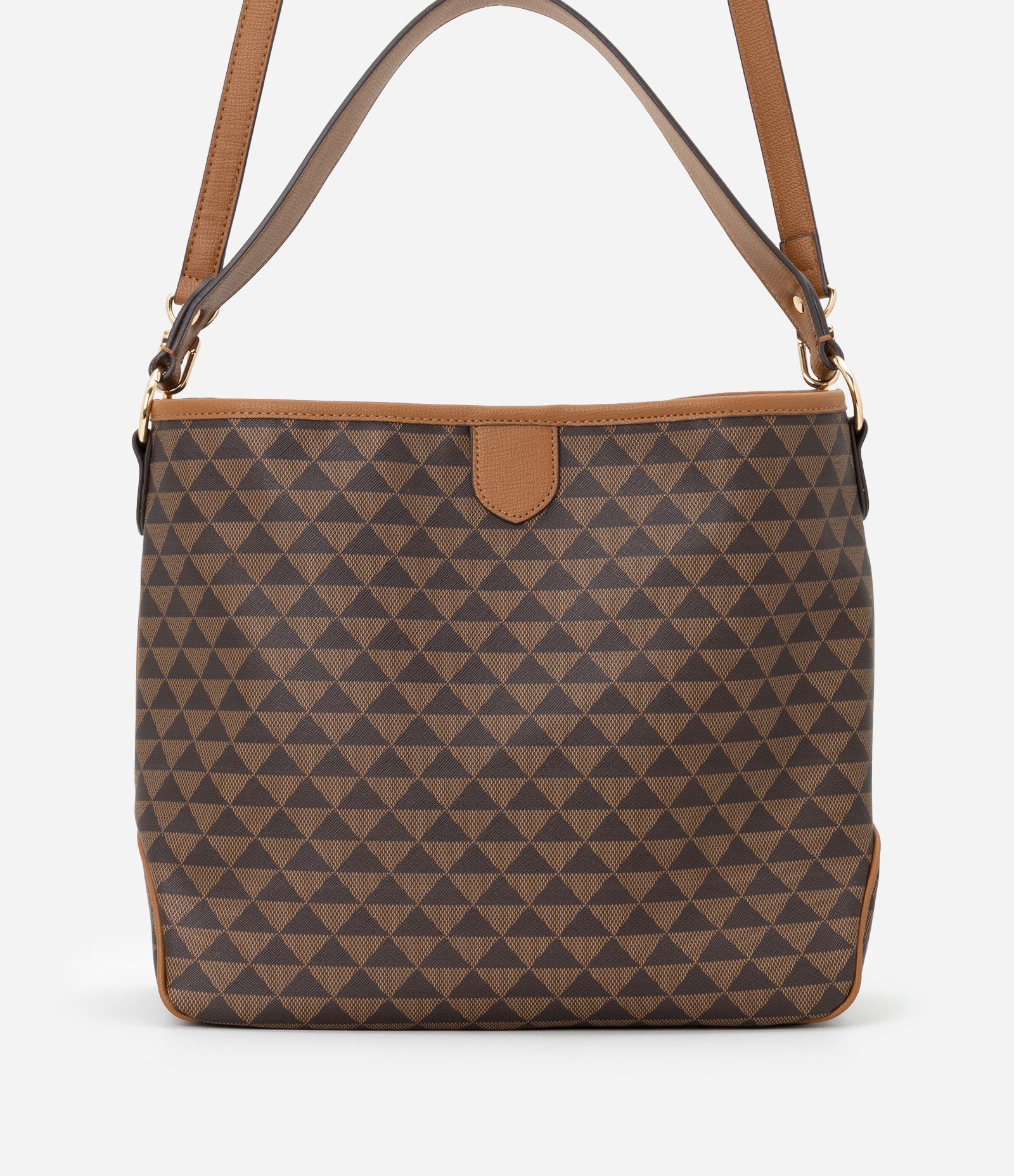 Bolsa Hobo Desestruturada Grande com Estampa Triângulo Marrom 4