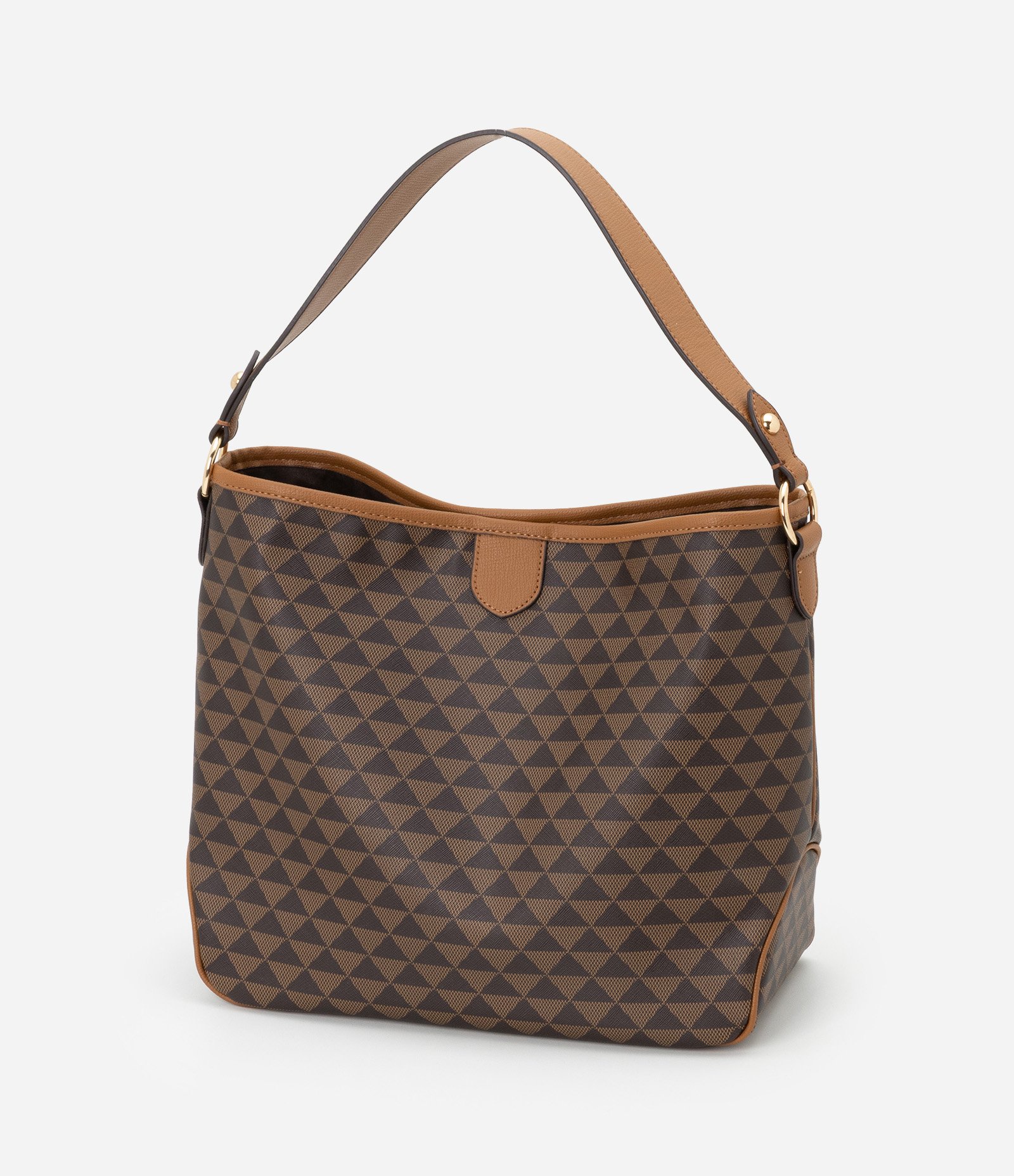 Bolsa Hobo Desestruturada Grande com Estampa Triângulo Marrom 5