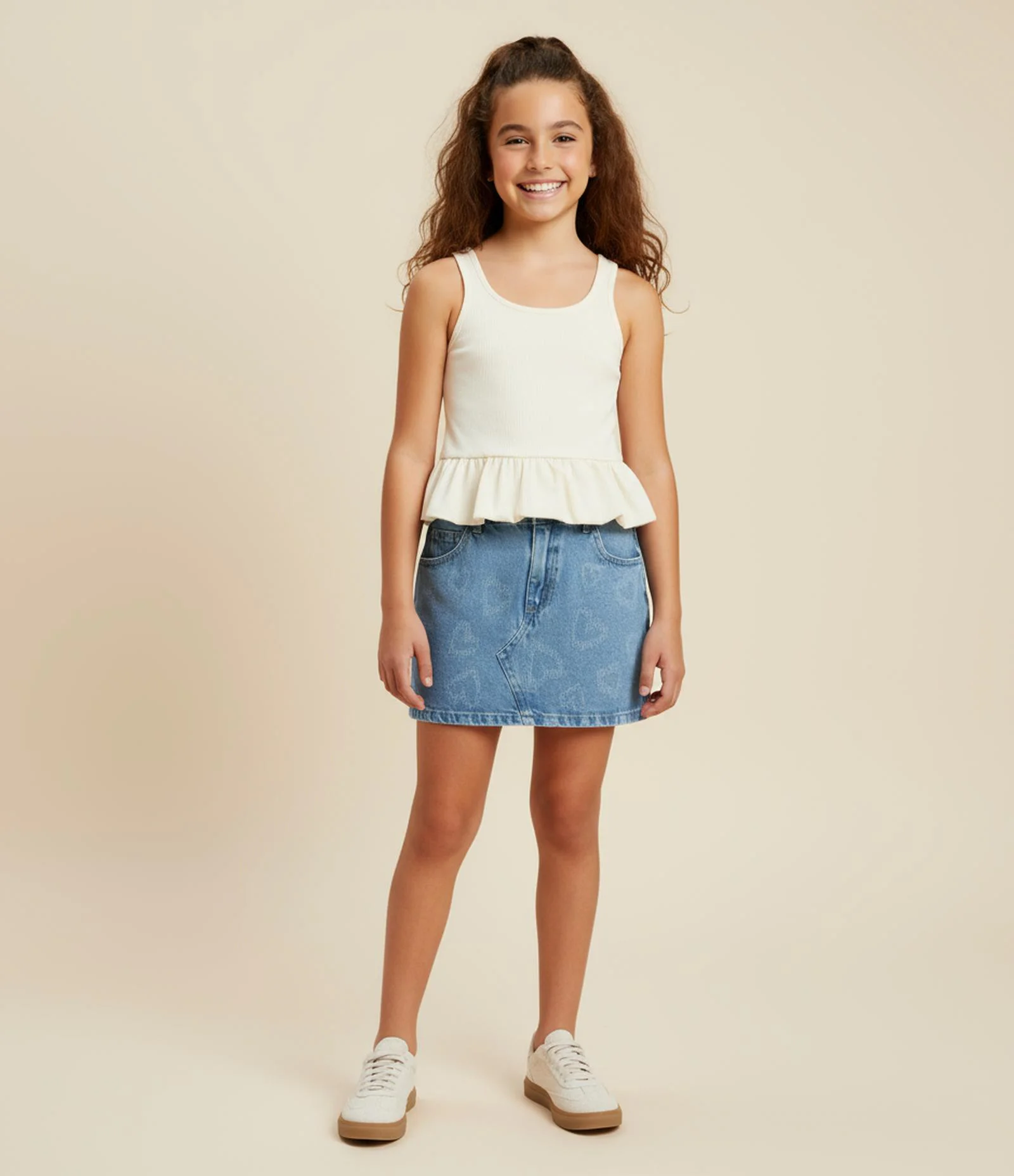 Blusa Balonê Infantil em Algodão - Tam 5 a 14 Anos Bege 1