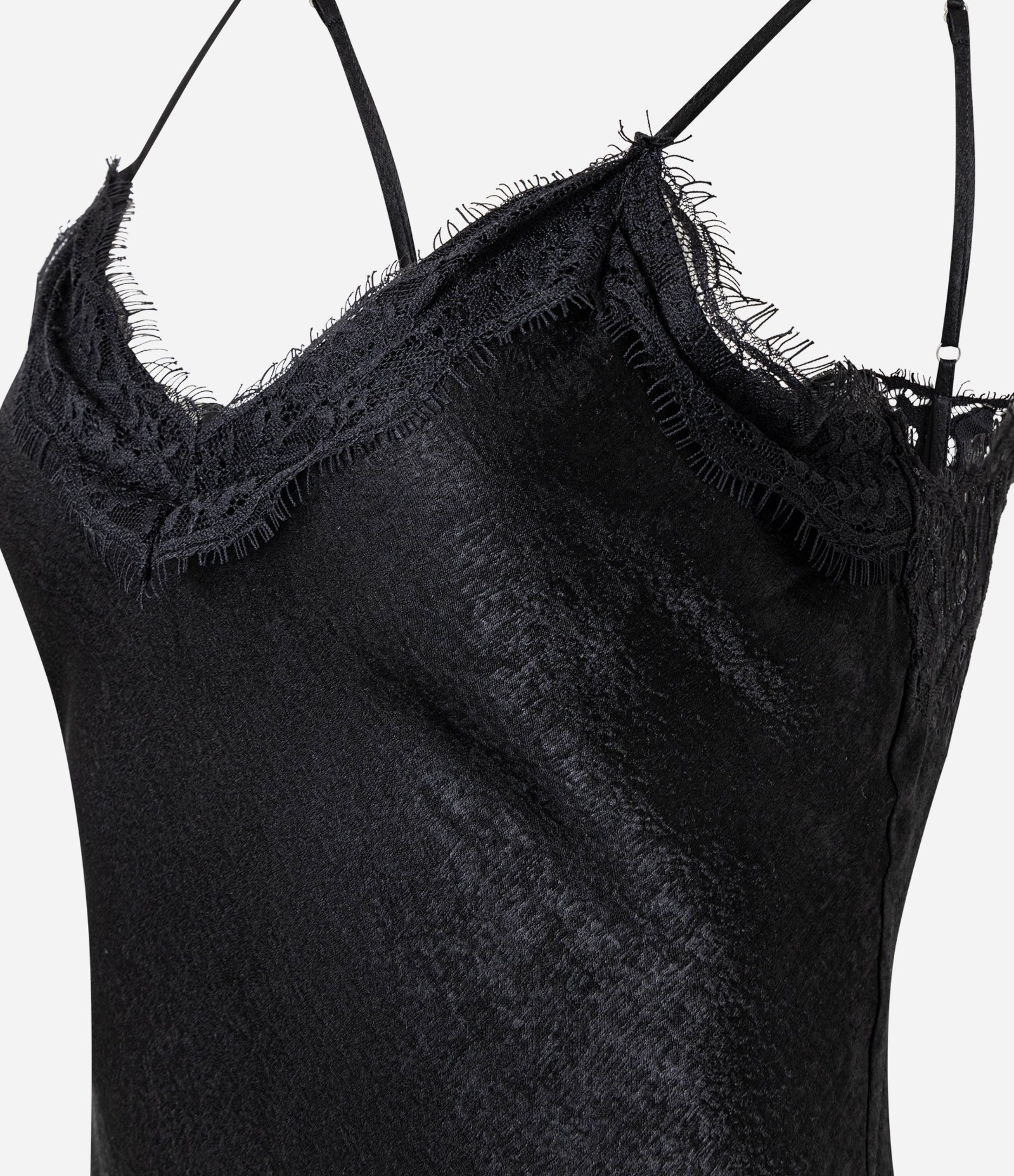 Vestido New Midi em Cetim com Detalhes de Renda Preto 8