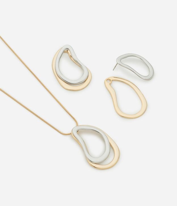Conjunto de Colar e Brinco com Forma Orgânica Bicolor