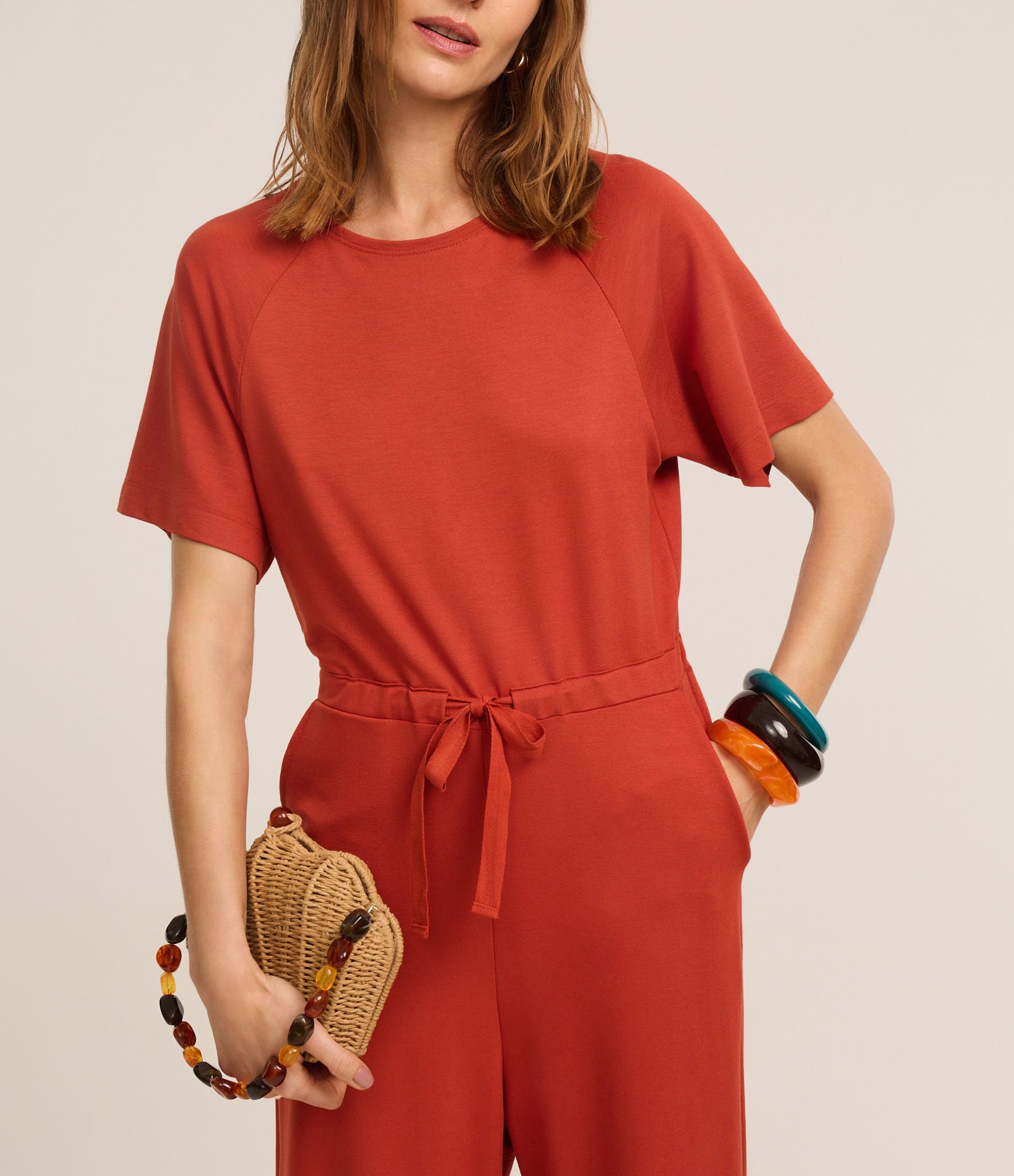 Macacão Reto e Longo em Orly com Amarração na Cintura Vermelho 4