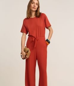 Macacão Reto e Longo em Orly com Amarração na Cintura