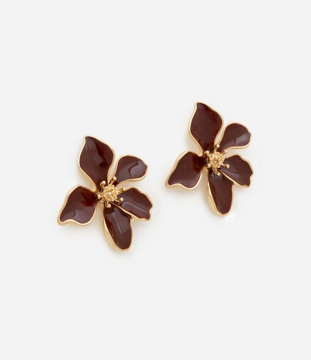 Brinco Botão Esmaltado com Forma de Flor