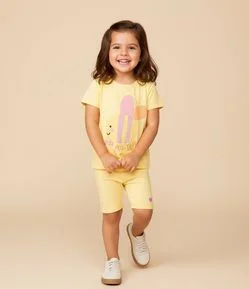 Bermuda Infantil em Ribana com Estampa Localizada de Coração - Tam 1 a 6 Anos