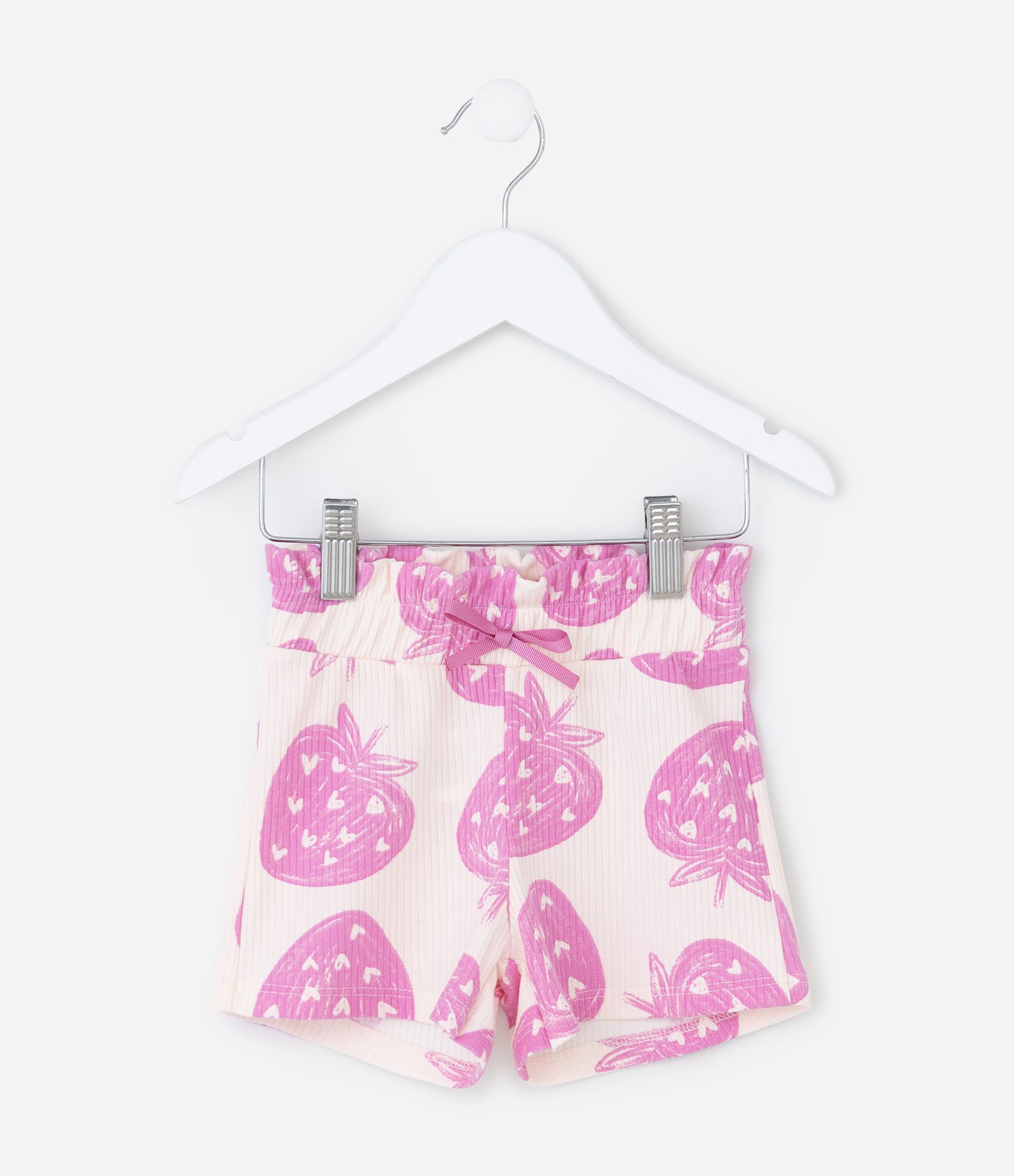 Short Clochard Infantil com Estampa Morangos - Tam1 a 6 Anos Bege/Rosa 1
