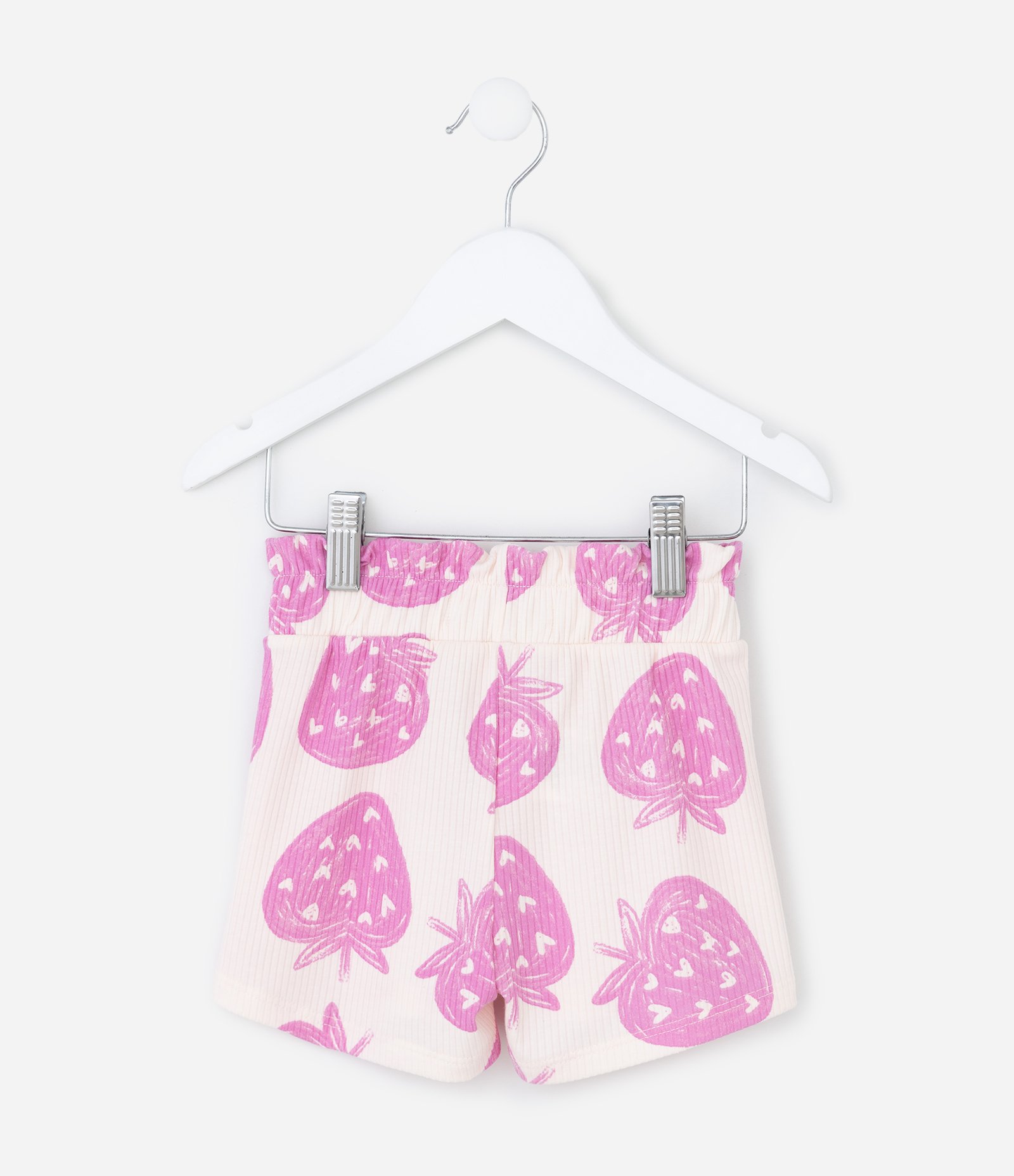 Short Clochard Infantil com Estampa Morangos - Tam1 a 6 Anos Bege/Rosa 2