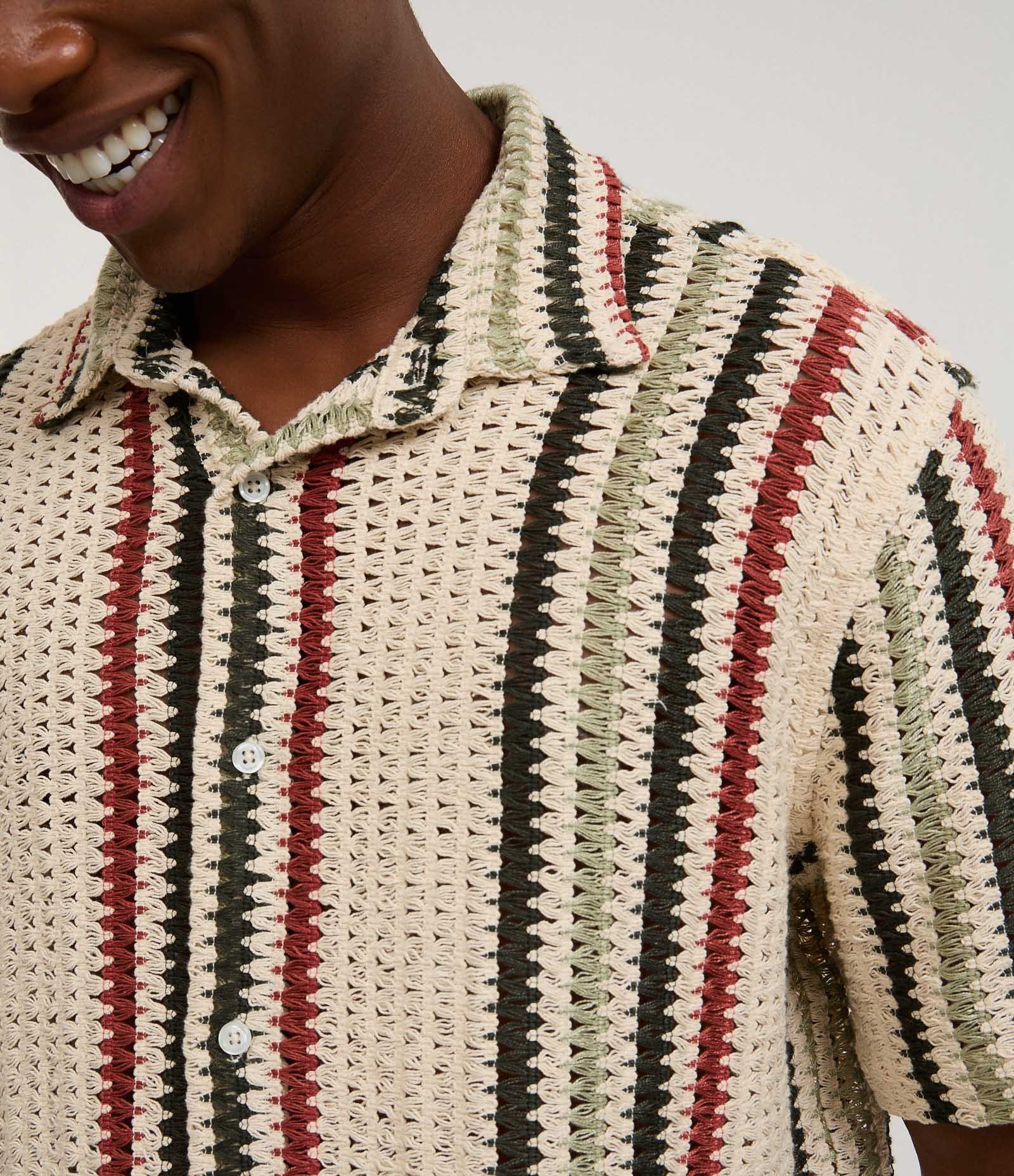 Camisa em Crochê Rustico com Textura e Listras Contrastantes Multicores 3
