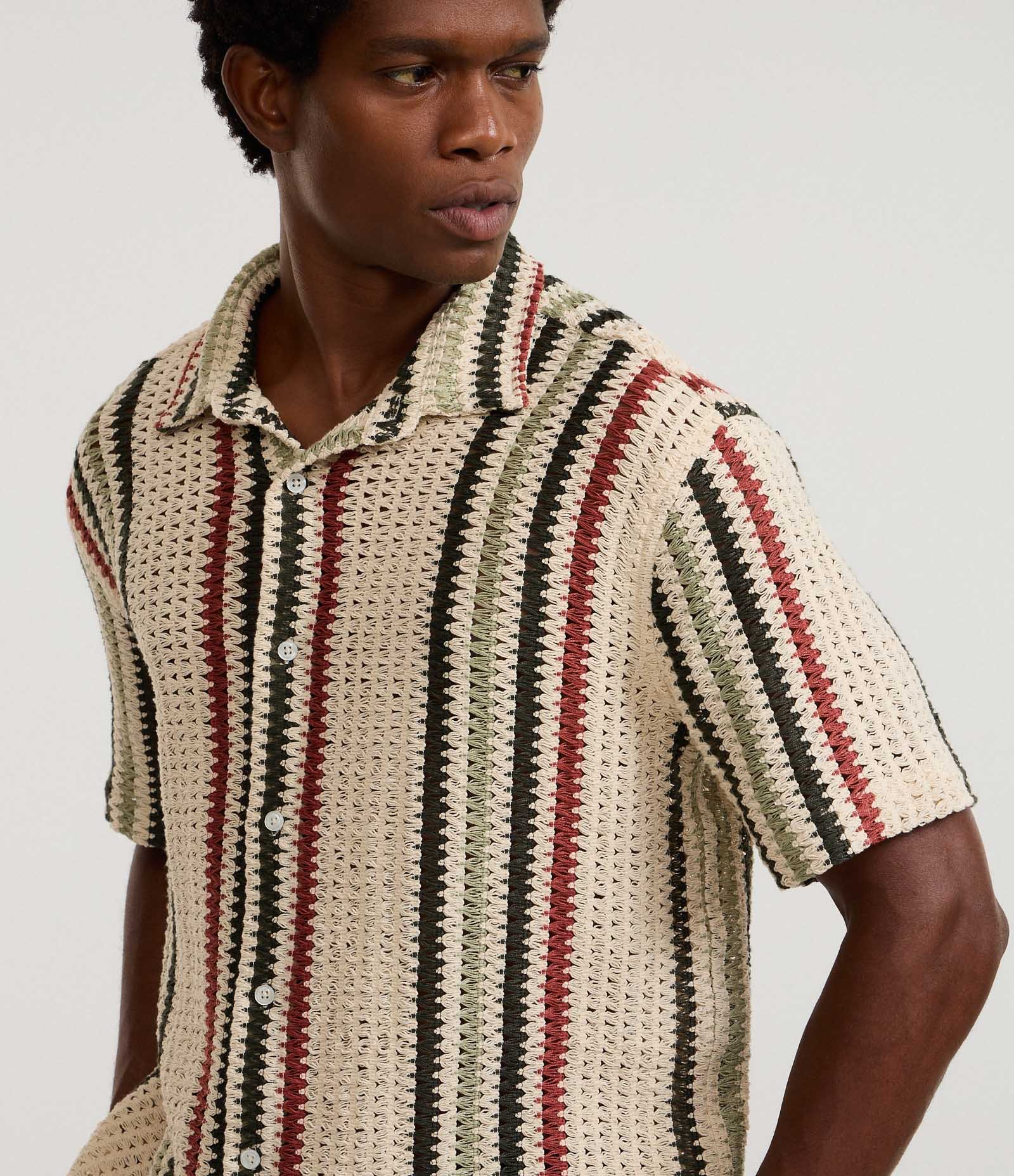 Camisa em Crochê Rustico com Textura e Listras Contrastantes Multicores 4