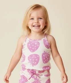 Regata Infantil Canelada com Estampa Morangos - Tam 1 a 6 Anos