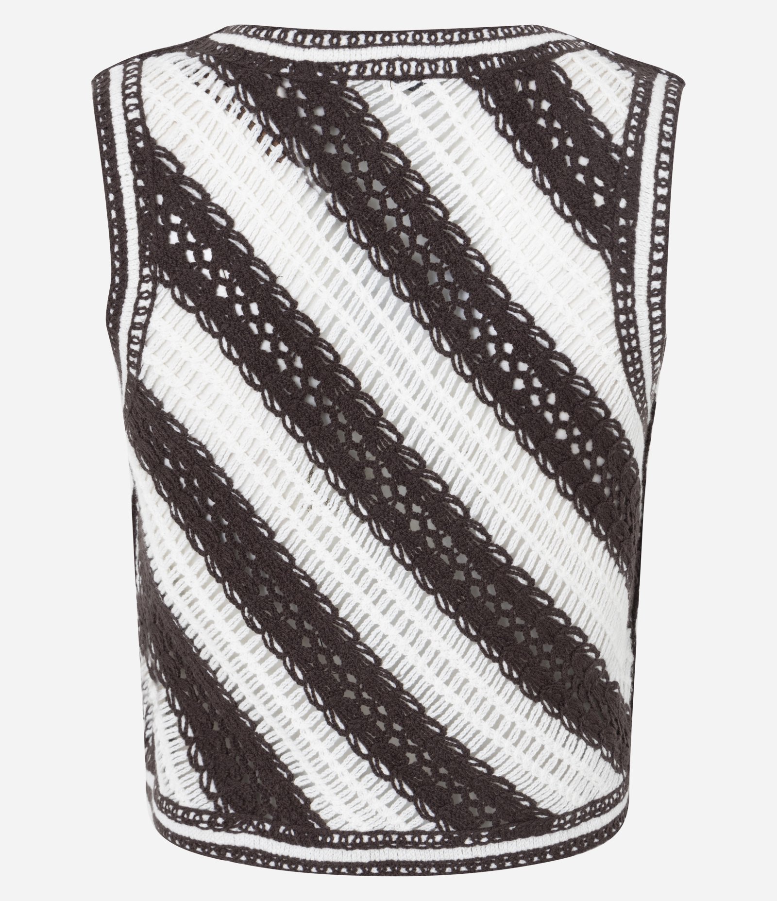 Colete Regular em Tricô com Listras Diagonais e Pontos Abertos Marrom 8