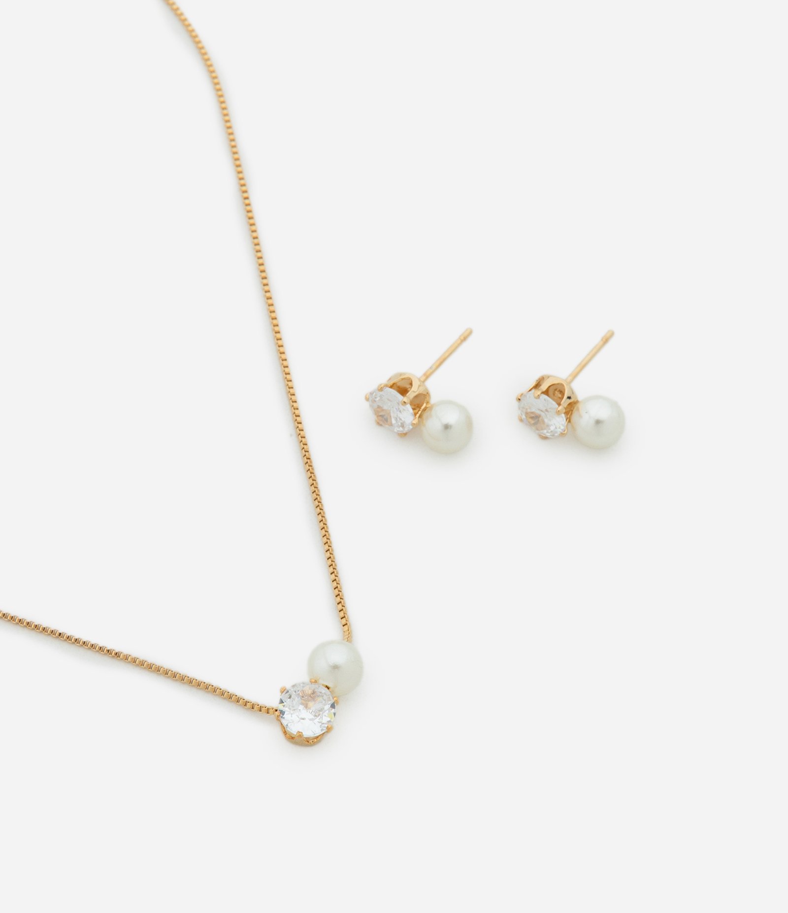 Conjunto de Colar Camadas com Pingente e Brinco Ponto de Luz Dourado 1