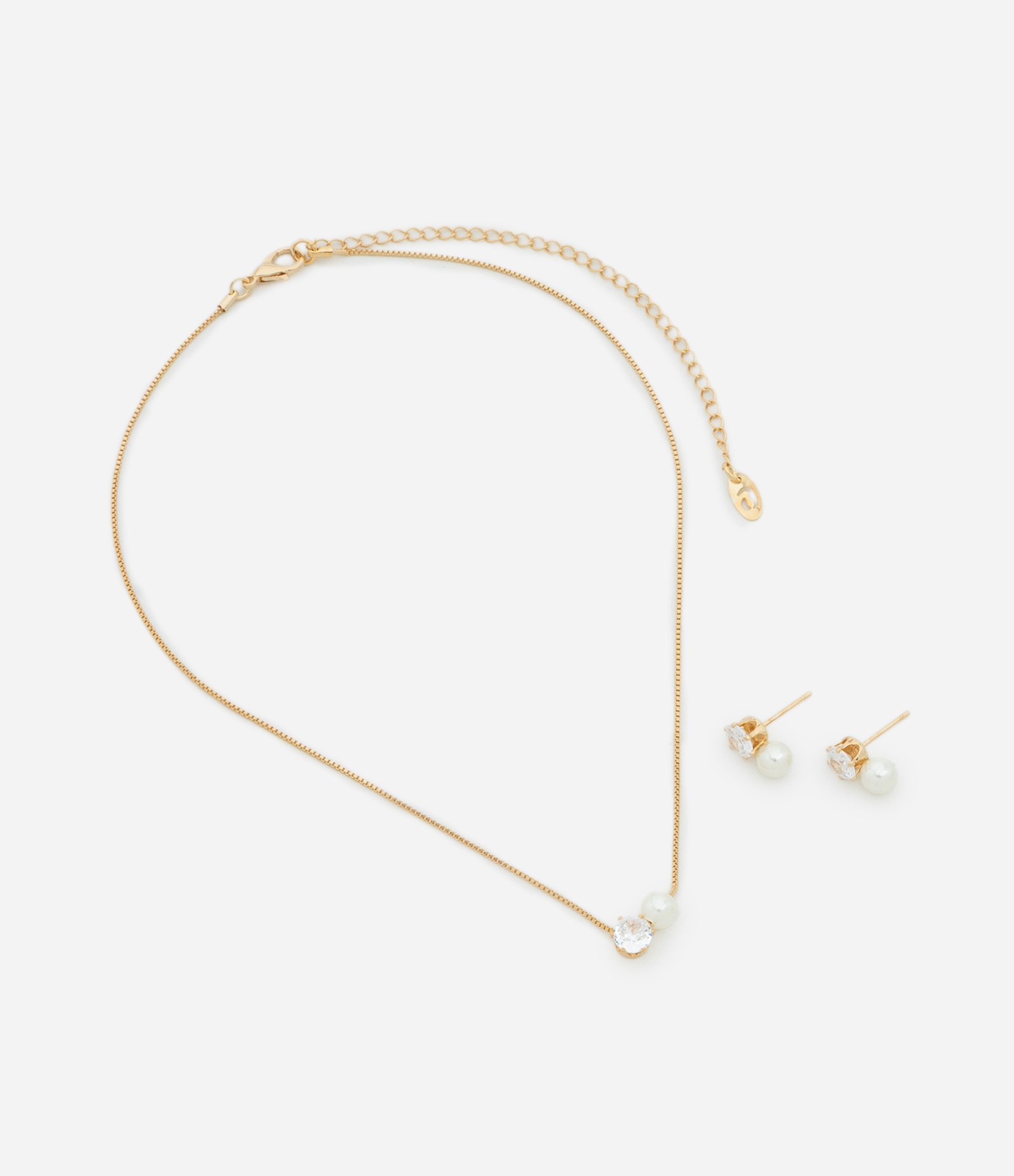 Conjunto de Colar Camadas com Pingente e Brinco Ponto de Luz Dourado 2