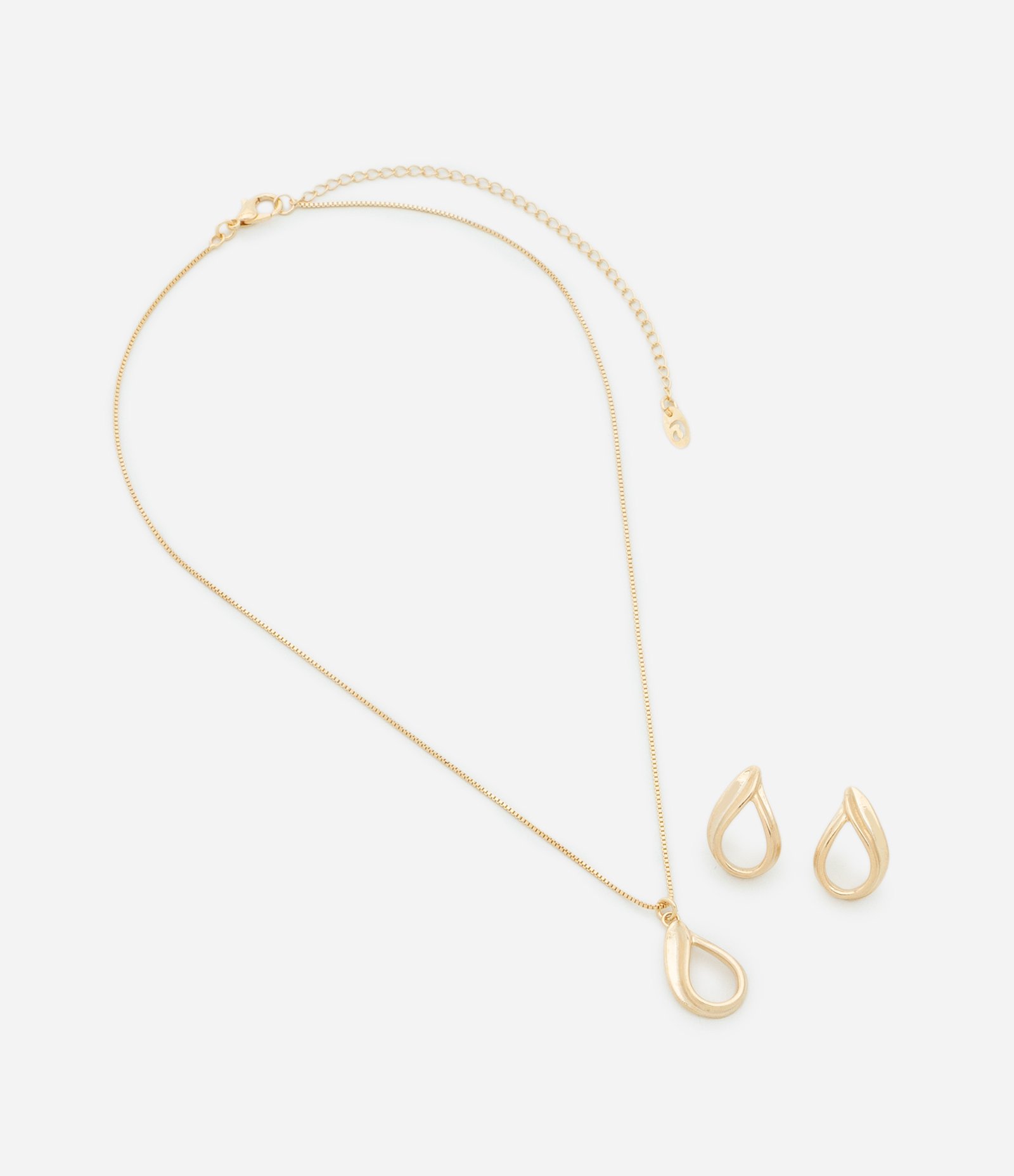 Conjunto de Colar com Pingente e Brinco Gota Vazada Dourado 2