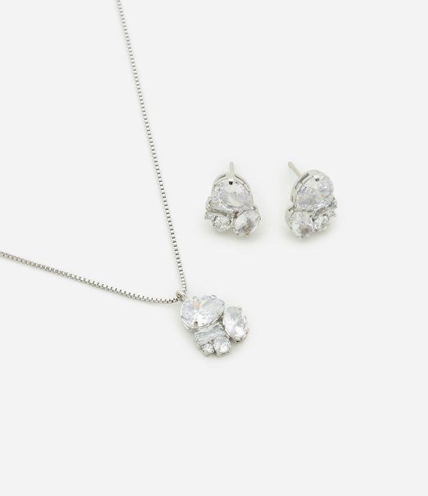 Conjunto de Colar e Brinco com Pedras Zircônia