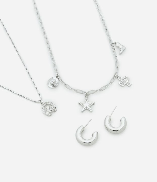 Conjunto de Colar Camadas com Pingentes Cowboy e Brincos Argola