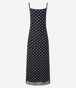 Vestido New Midi em Tule Poá com Decote Degagê