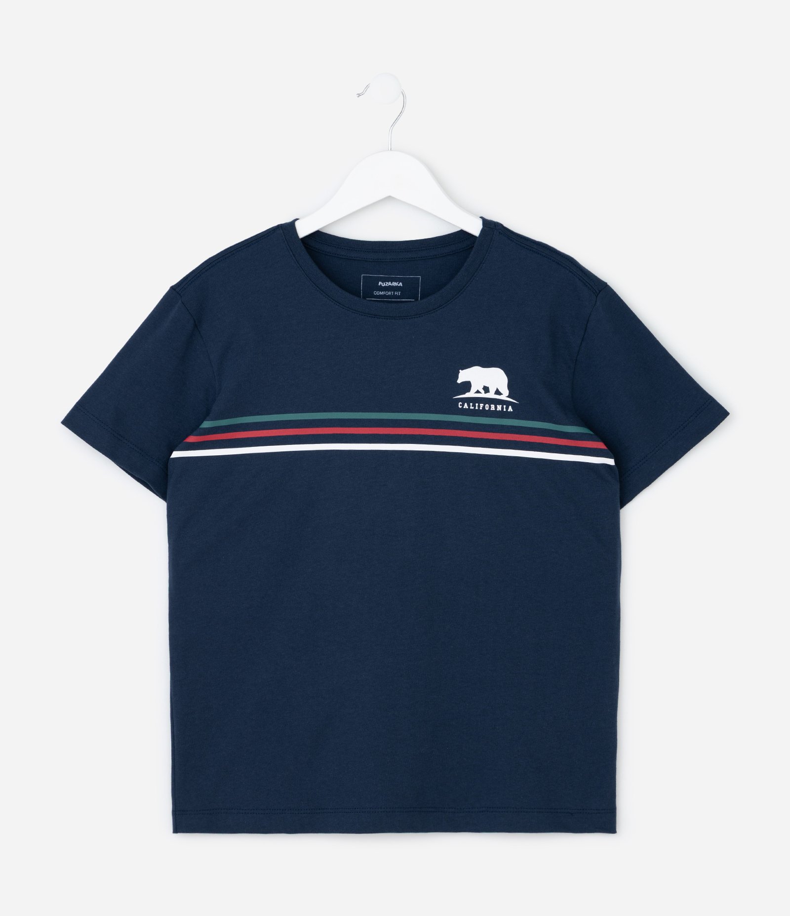 Camiseta Infantil com Listras e Urso -Tam 5 a 14 Anos Azul 1