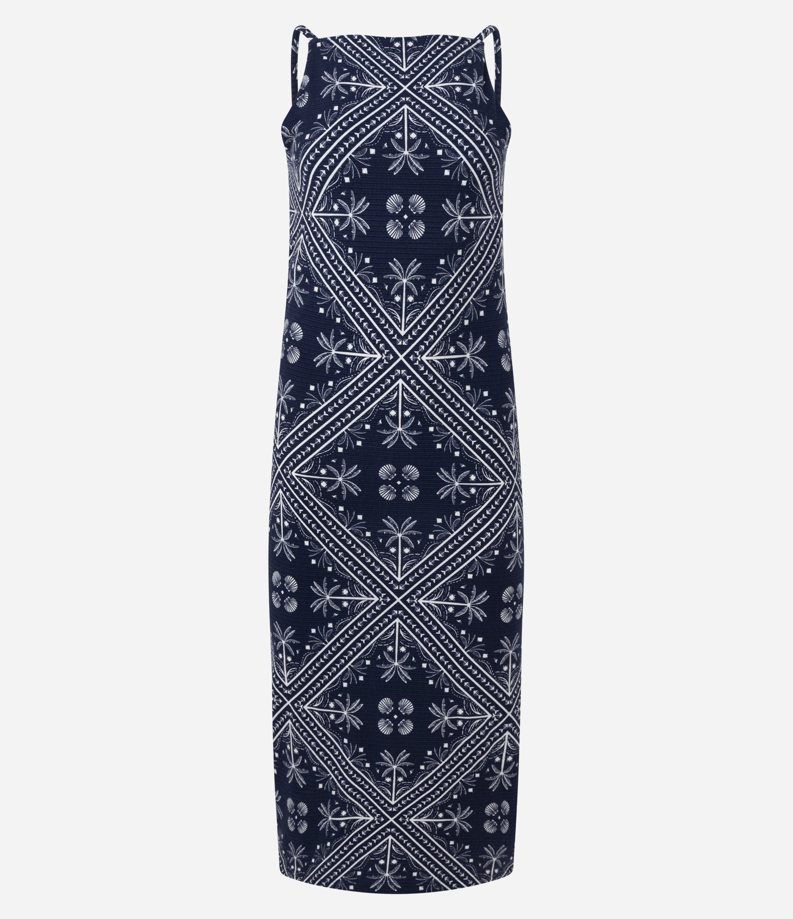 Vestido Reto Texturizado em Viscose com Estampa Arabesco Floral Azul Marinho 6