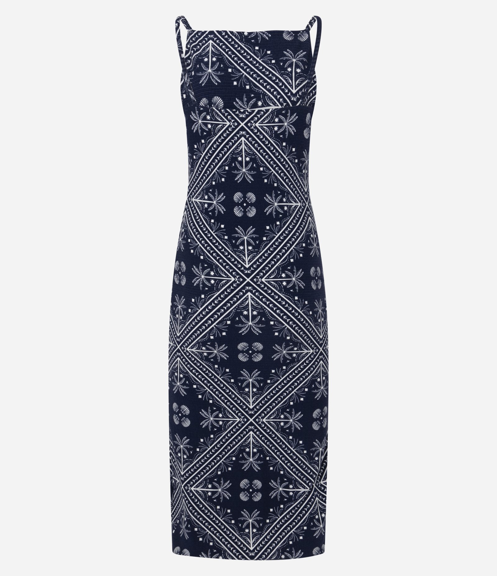 Vestido Reto Texturizado em Viscose com Estampa Arabesco Floral Azul Marinho 7