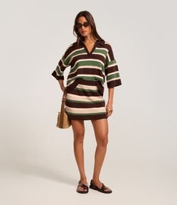 Mini Saia Ajustada em Tricô com Listras Variadas