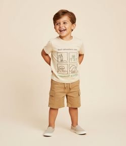 Camiseta Infantil com Estampa Praia em Relevo - Tam 1 a 6 Anos