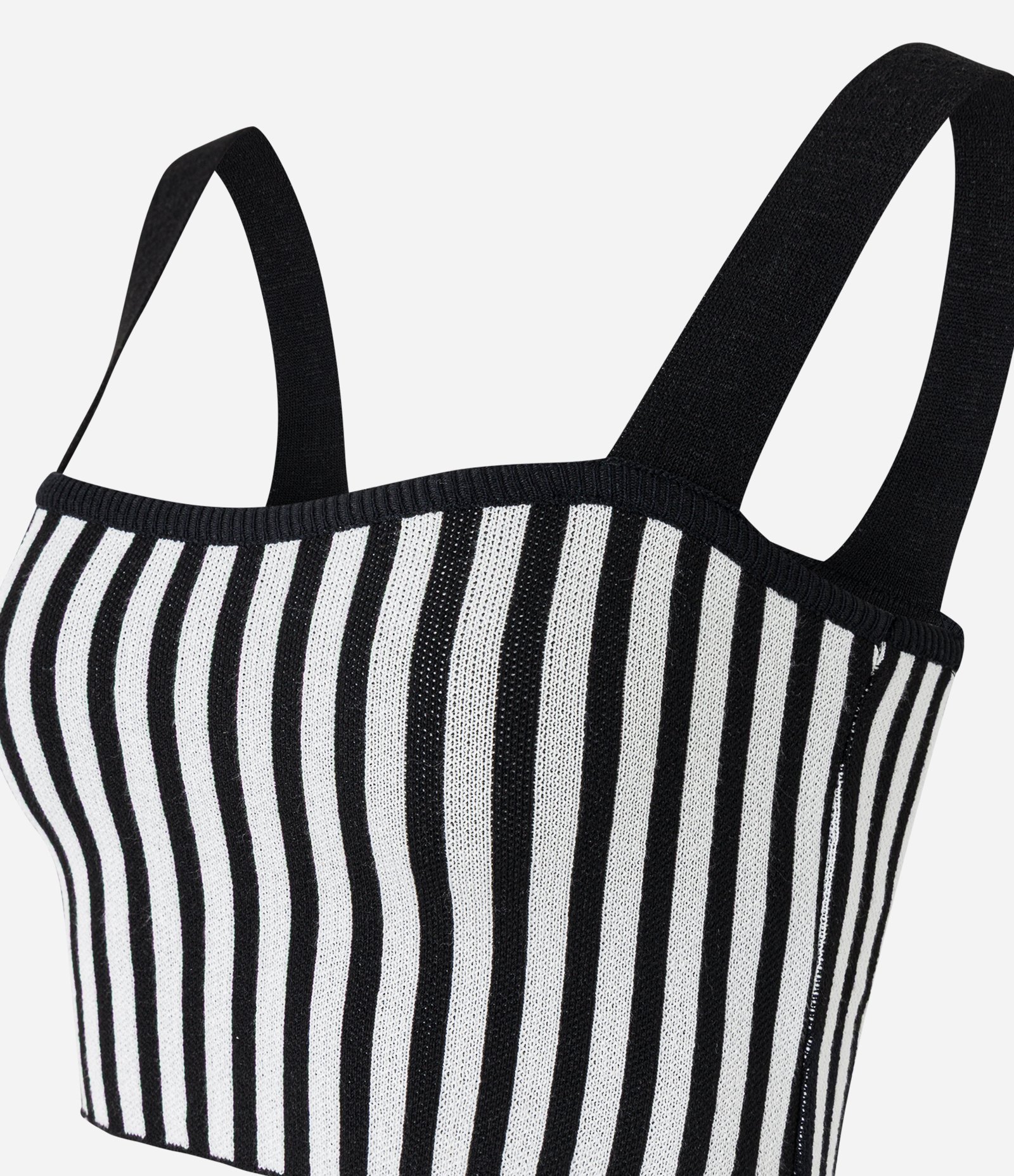 Blusa Regata em Tricô com Estampa Listrada Preto/Branco 6