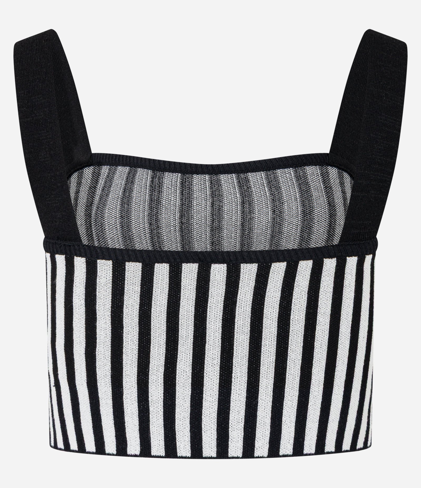 Blusa Regata em Tricô com Estampa Listrada Preto/Branco 8