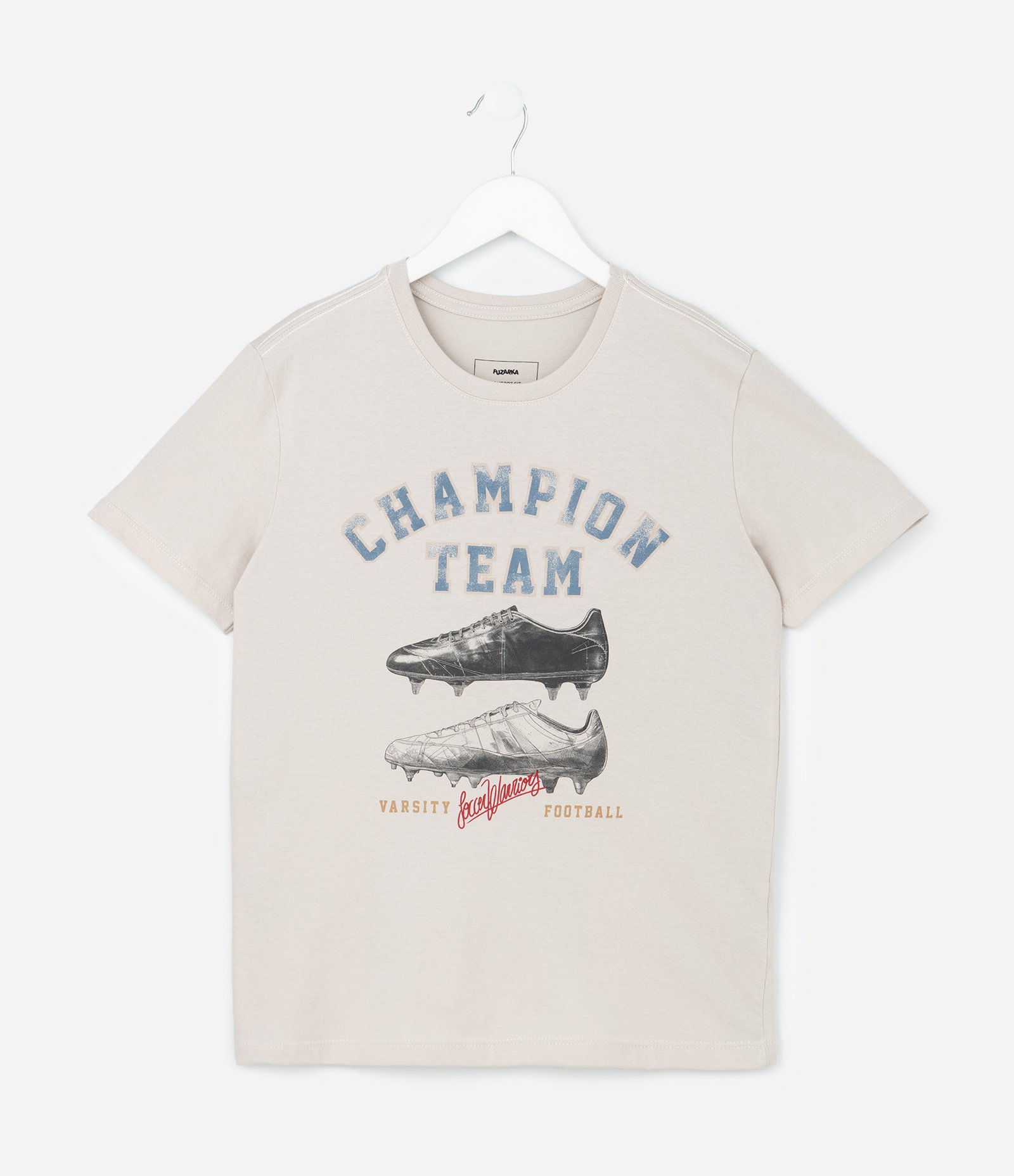 Camiseta Infantil com Estampa Chuteiras - Tam 5 a 14 Anos Bege 1