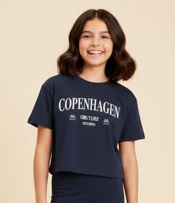 Camiseta Infantil com Lettering Copenhagen - Tam 5 a 14 Anos