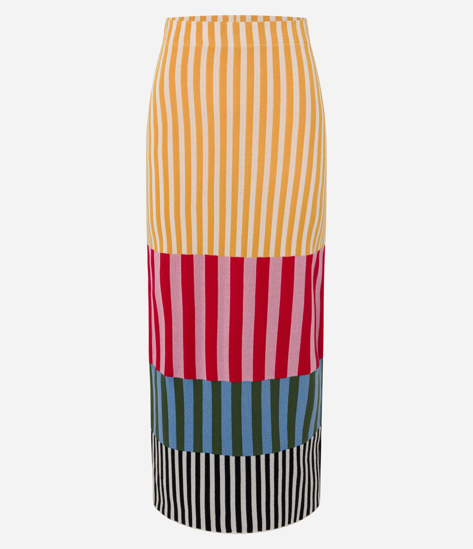 Saia Long Midi em Tricô com Listras Bloco de Cores Multicores 7