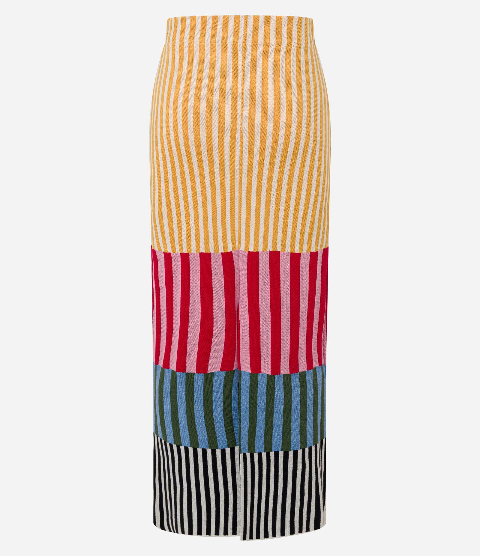 Saia Long Midi em Tricô com Listras Bloco de Cores Multicores 9