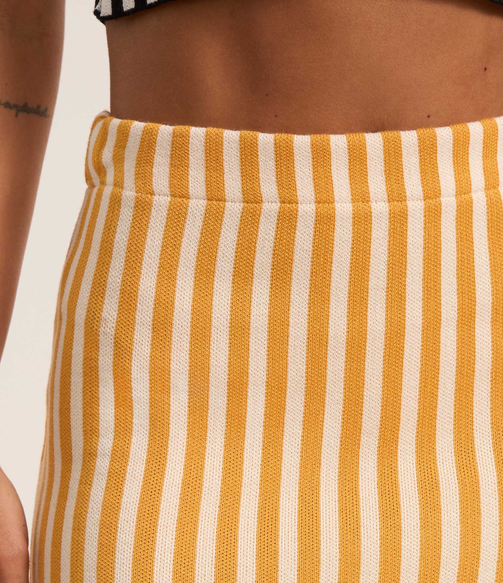 Saia Long Midi em Tricô com Listras Bloco de Cores Multicores 5