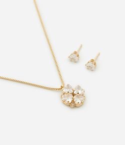 Conjunto de Colar com Pingente de Trevo de Quatro Folhas e Brinco Ponto de Luz