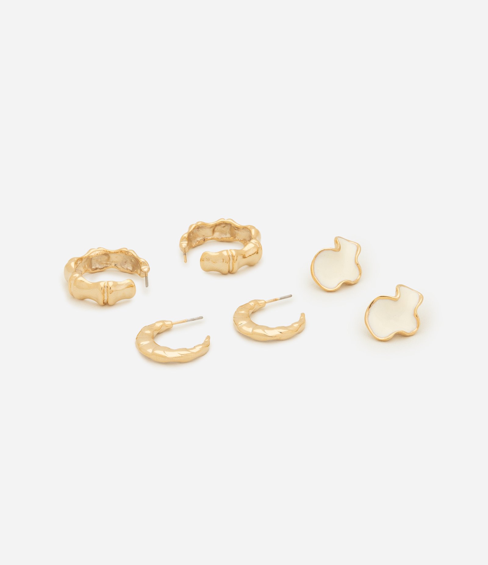 Kit 03 Brincos Argola e Orgânico Esmaltada Dourado 2