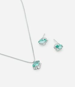 Conjunto de Colar com Pingente em Zircônia e Brinco Oval