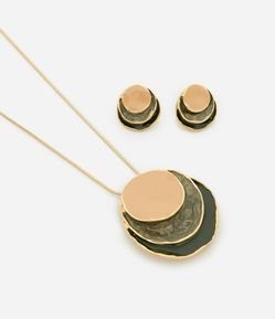 Conjunto de Colar e Brinco com Forma Circular em Sobreposições
