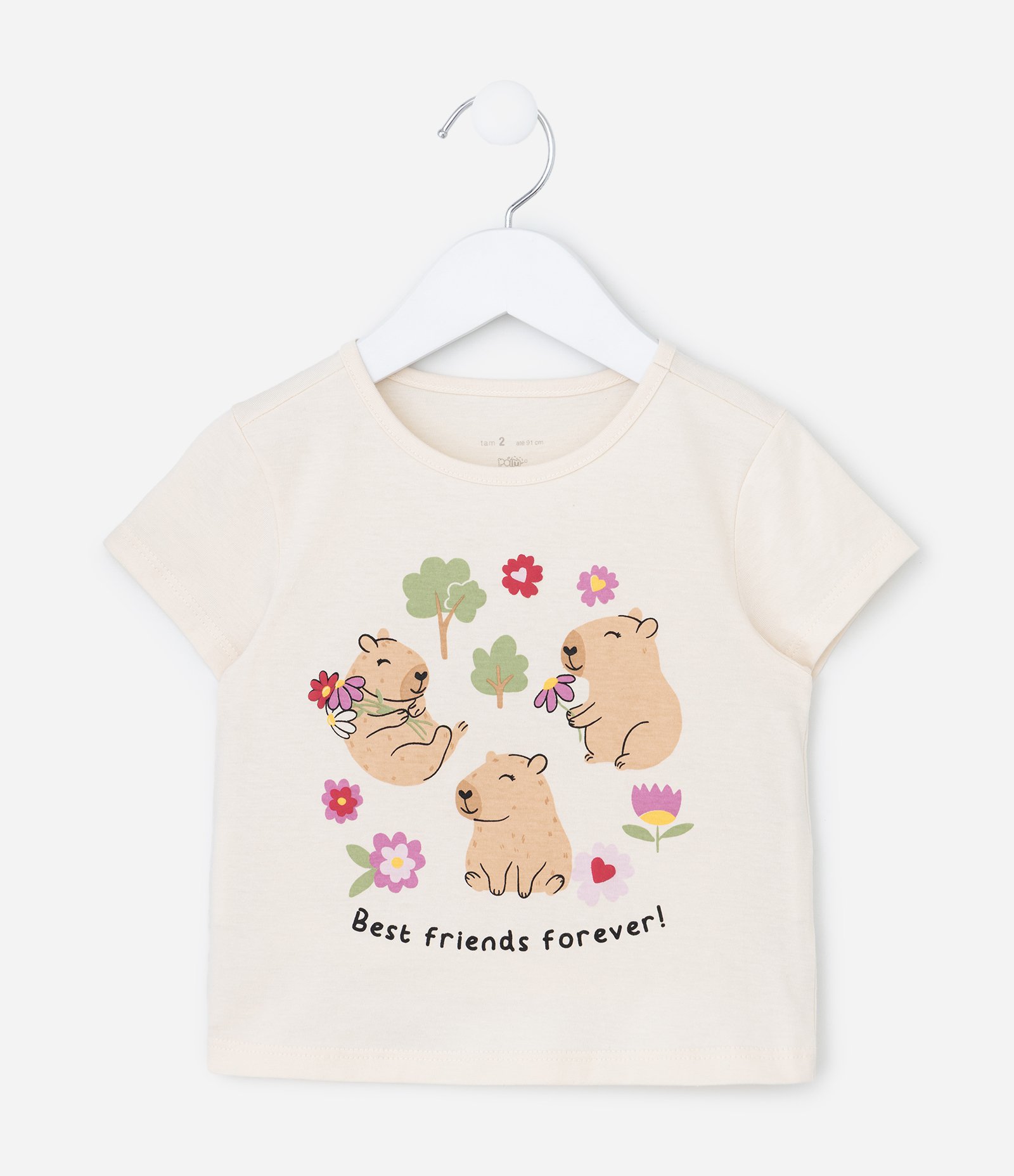 Blusa Infantil com Estampa de Capivara - Tam 1 a 6 Anos Bege 2