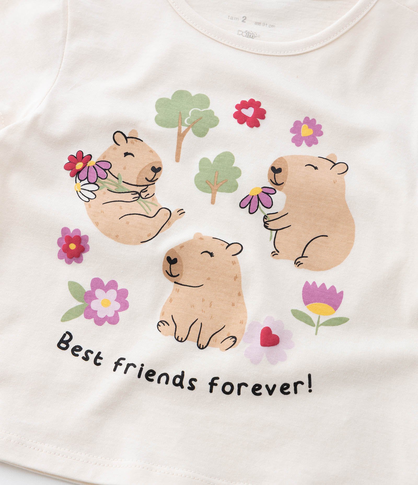 Blusa Infantil com Estampa de Capivara - Tam 1 a 6 Anos Bege 6