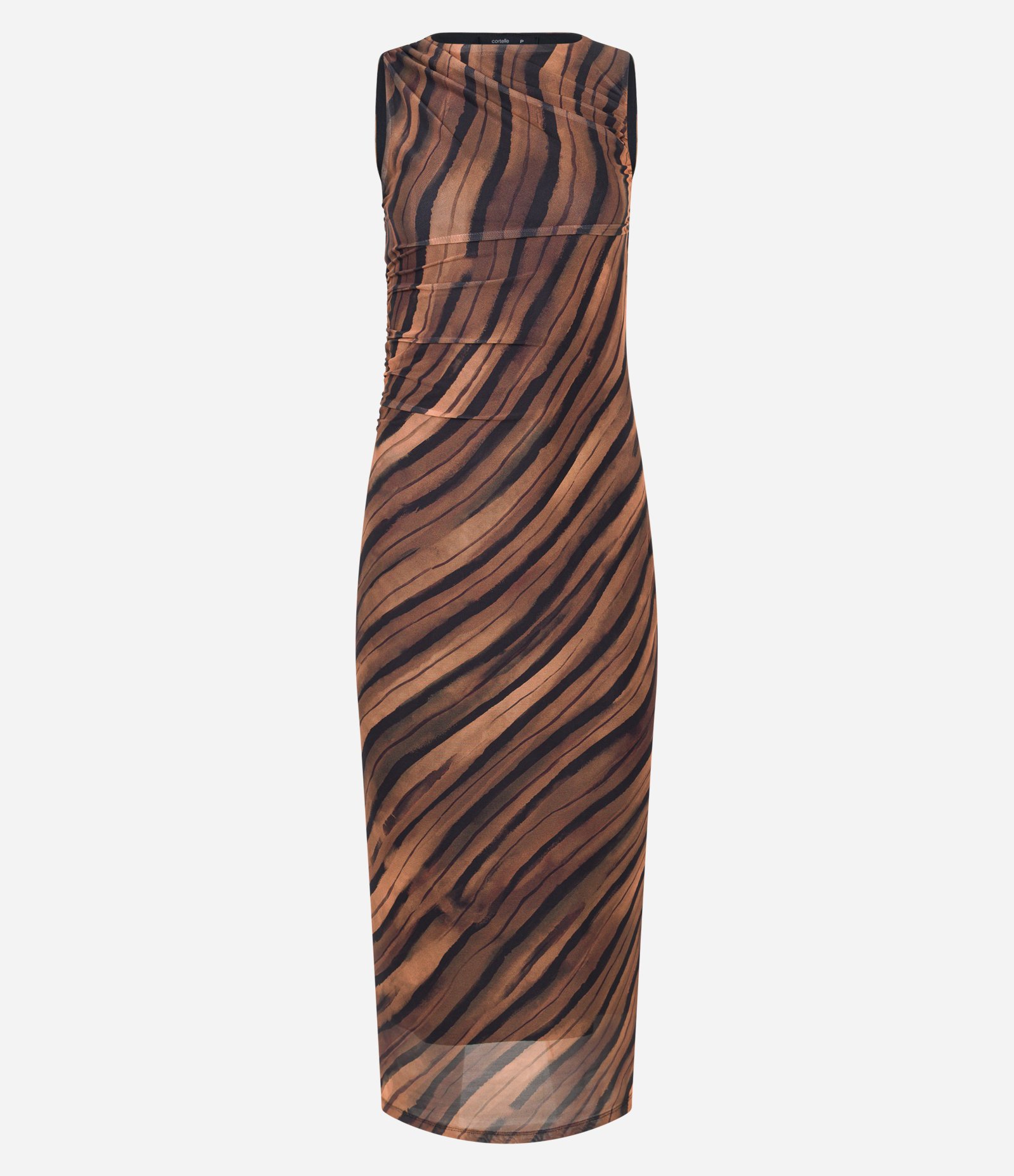 Vestido Reto em Tule com Estampa Abstrata Marrom/Preto 8