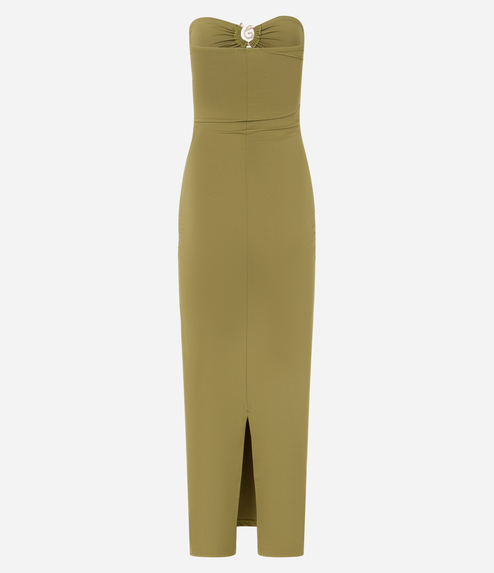 Vestido Longo em Microfibra com Detalhe Metalizado no Decote Verde 10