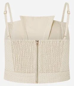 Blusa Cropped de Alça em Algodão e Linho com Textura