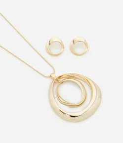 Conjunto de Colar com Brincos e Pingente Oval Vazado